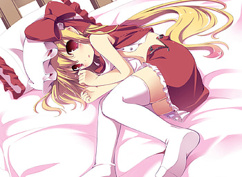 touhuo, red eyes, long hair, dress, yelow hair, sleep HD wallpaper
