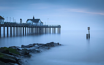 Ocean Pier on a Foggy Day, foggy, pier, nature, ocean HD wallpaper