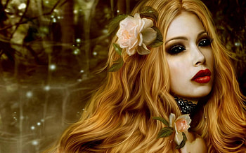 Blonde, lady, roses, fantasy, art, beauty HD wallpaper