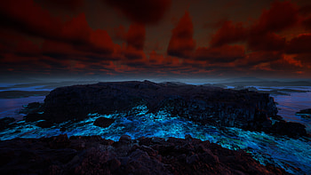 virtual reality, coast, rock, sunset HD wallpaper