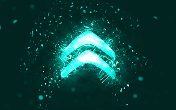 Citroen turquoise logo, , turquoise neon lights, creative, turquoise abstract background, Citroen logo, cars brands, Citroen HD wallpaper