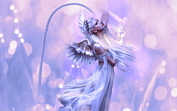 Blue Angel, angel, white, heavenly, blue, purple, flower HD wallpaper