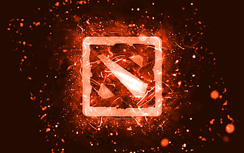 Dota 2 orange logo, , orange neon lights, creative, orange abstract background, Dota 2 logo, online games, Dota 2 HD wallpaper