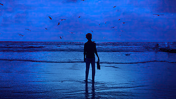 Beach Blue Weather , beach, blue, artist, artwork, digital-art, moon HD wallpaper