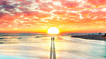 Beach Couple Watching Sunset , love, couple, beach, artist, artwork, digital-art, sunset, illustration HD wallpaper