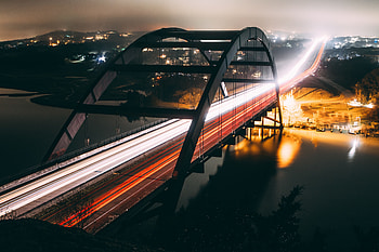 Cities, Rivers, Night, Lights, Long Exposure, Bridge HD wallpaper
