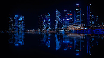 Blue Lights Reflection Water Buildings, graphy, buildings, reflections, skycrapper HD wallpaper