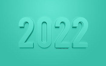Turquoise 2022 3D background, 2022 New Year, Happy New Year 2022, Turquoise background, 2022 concepts, 2022 background, 2022 3D art, New 2022 Year HD wallpaper