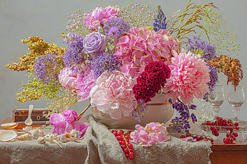 Still life blossom, Flowers, Bouquet, Pink, Currants HD wallpaper