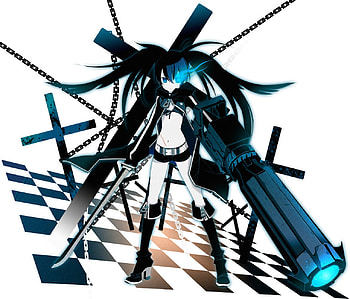 Black Rock Shooter, sword, anime, girl, gun, vocaloid HD wallpaper