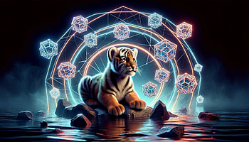 Mystical Tiger Cub, tiger cub, tiger, Digital Art, neon, geometry HD wallpaper