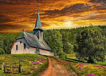 Peacefull Church Scenery, House, pretty, Church, Trees HD wallpaper