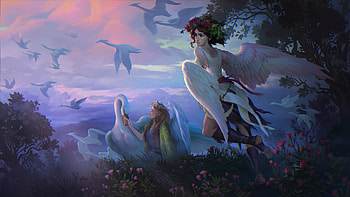Celestial Swan — Fantasy Angel | Dawn Seraph by the Lake | Winged Muse — Fantasy, fantasy, angel HD wallpaper