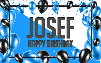 Happy Birtay Josef, Birtay Balloons Background, Josef, with names, Josef Happy Birtay, Blue Balloons Birtay Background, Josef Birtay HD wallpaper