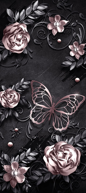 LuxuryButterfly flower, beautiful, graph, petal, metal, luxury HD phone wallpaper