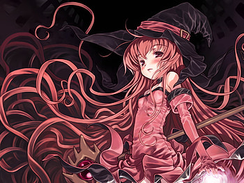 Witch Trainee, magic, blush, long hair, hat, witch HD wallpaper