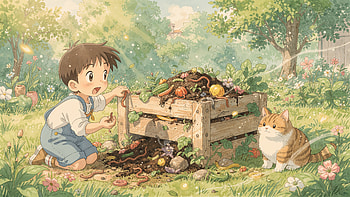 Garden Compost: Curious Boy & Cat HD wallpaper