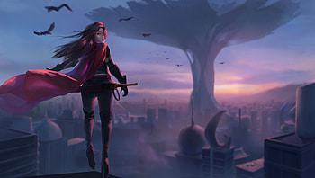Anime Original Sunset , anime-girl, fantasy-girl, anime, artstation HD wallpaper
