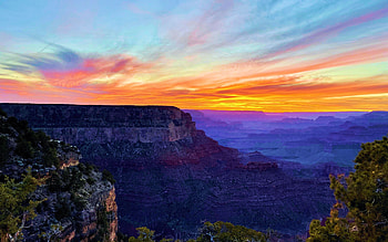 Sunset at The Grand Canyon (south rim), Arizona, colors, clouds, sky, mountains, usa HD wallpaper