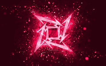 Metallica pink logo, , pink neon lights, creative, pink abstract background, Metallica logo, music stars, Metallica HD wallpaper