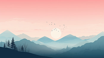 Pastel Mountain Sunrise Serenity, mountains, minimalism, minimalist, birds, artist, artwork, digital-art HD wallpaper