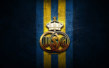 Royale Union Saint-Gilloise FC, golden logo, Jupiler Pro League, blue metal background, football, belgian football club, Royale Union Saint-Gilloise logo, soccer, Royale Union SG, Union SG, USG HD wallpaper