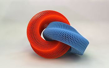 Interlacing of two rings, blue, rings, abstract, 3d, red HD wallpaper