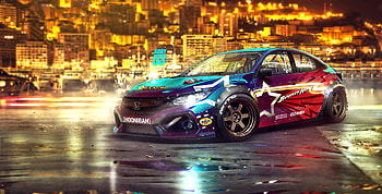 Honda Colorful Digital Art , honda, cars, colorful, digital-art, artist, artwork, deviantart HD wallpaper