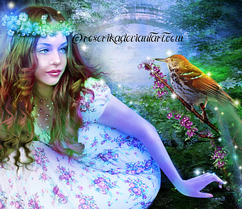 Janica, lady, bird, fantasy, flower HD wallpaper