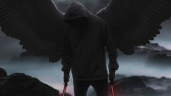 Angel Hoodie Boy Moon Night Dark , hoodie, wings, angel, dark, black, artist, artwork, digital-art HD wallpaper