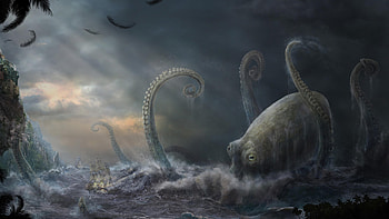 Ocean's kraken, Fantasy art masterpiece, Mysterious monster, Eerie HD wallpaper