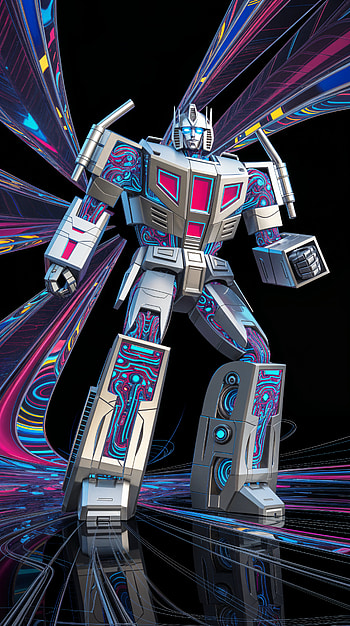 Neon Autobot, Cyberwing Sentinel, Prism-Gear Guardian, Mobile Mech, mecha, cyberpunk, futuristic, Sci Fi HD phone wallpaper