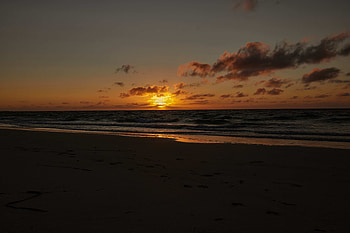 Sunset, Sun, Beach, Horizon, Dark HD wallpaper