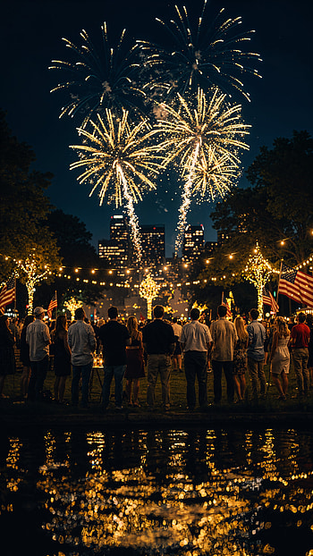 Star-Spangled Night | Fireworks Reflection | Liberty Lights HD phone wallpaper