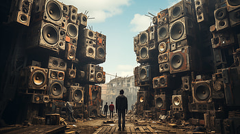 Sci-Fi Soundscape: Futuristic Music & Speaker Wall, Sci Fi, music, speakers HD wallpaper