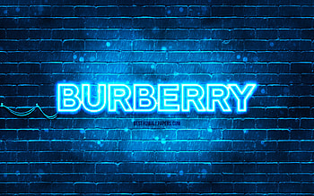 Burberry blue logo, , blue brickwall, Burberry logo, brands, Burberry neon logo, Burberry HD wallpaper