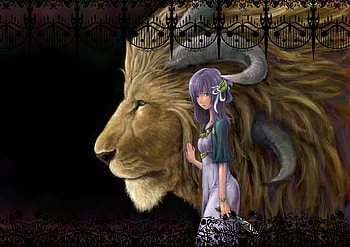 anime, girl, horns, lion HD wallpaper