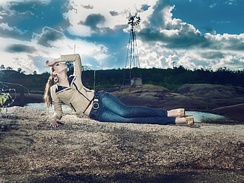 Taynara S Gargantini, windmill, model, relax, beauty, jeans HD wallpaper