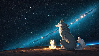 White Wolf And Cat In Space, white, wolf, space, artwork, art, digital-art, ai, artist HD wallpaper
