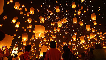 Floating Lanterns Festival, Night-time spectacle, Ethereal glow, Magical ambiance HD wallpaper