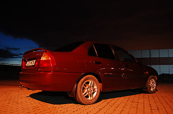 Lancer2, night, mitsubishi, lancer, red HD wallpaper