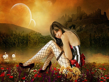 Night Dreamer., night, moon, swan, girl, dream HD wallpaper