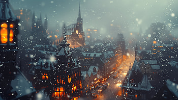 Winter Wonderland Cityscape, snowy city, city, nighttime, winter HD wallpaper