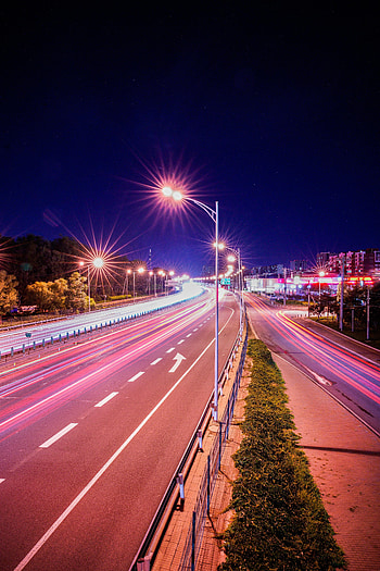 Night, Lights, Dark, Shine, Light, Road, Long Exposure HD phone wallpaper