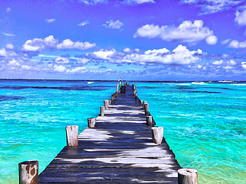 Pier, sunny day, beach HD wallpaper