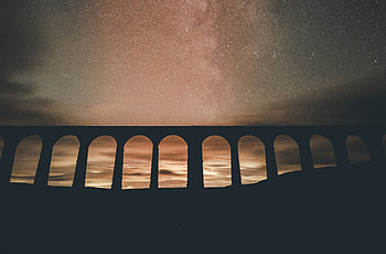 Arch bridge, evening, silhouette HD wallpaper