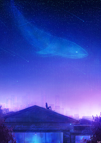 Art, Stars, Night, Privacy, Seclusion, Human, Person, Roof, Constellation HD phone wallpaper