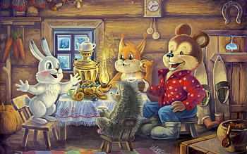 Art, Holiday, Child, Hare, Childish, Izba, Samovar HD wallpaper