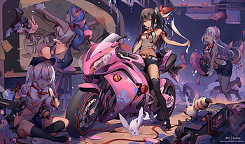 The Junk Squad, anime-girl, anime, artist, artwork, digital-art, pink HD wallpaper