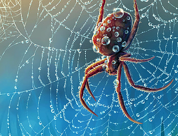 Spider, blue, fantasy, marta sokolovska, web, insect HD wallpaper